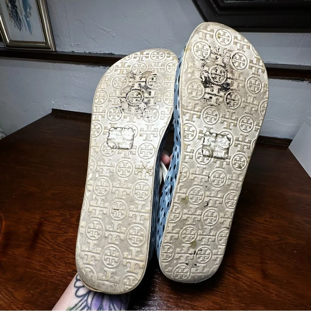 Tory Burch Thandie White Wedge Thong Flip Flop Sandals Size 10